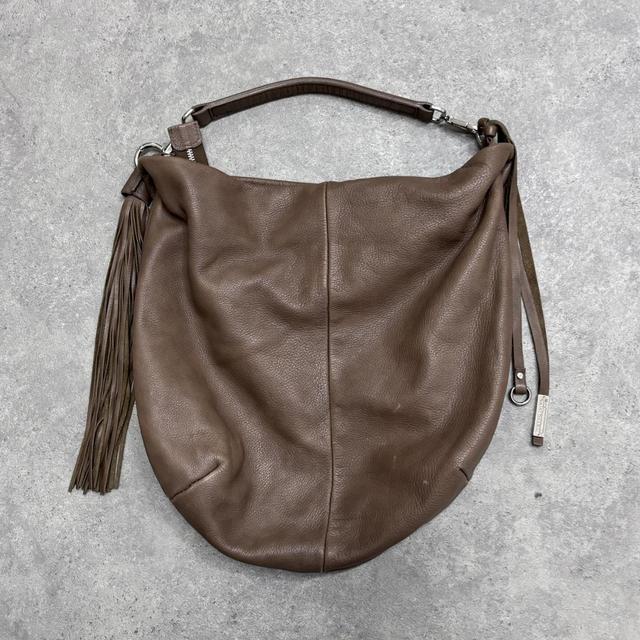 Brown leather slouchy tassel bag