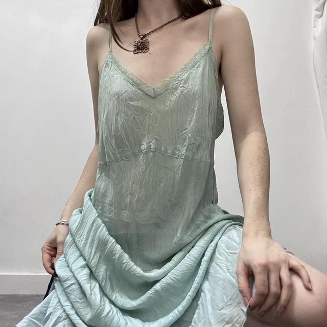 Sheer crinkle lace slip dress