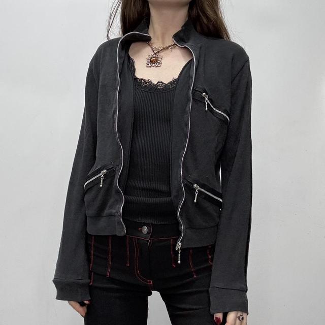 Black fitted slouchy zip cardigan