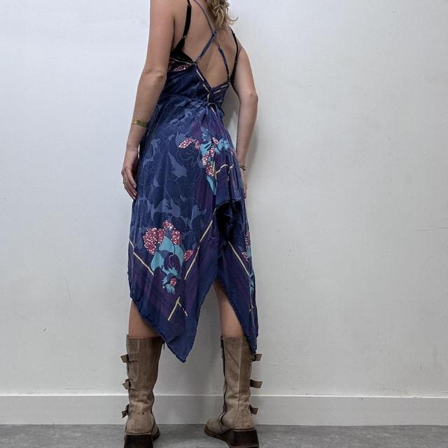 Printed silk handkerchief asymmetric dress