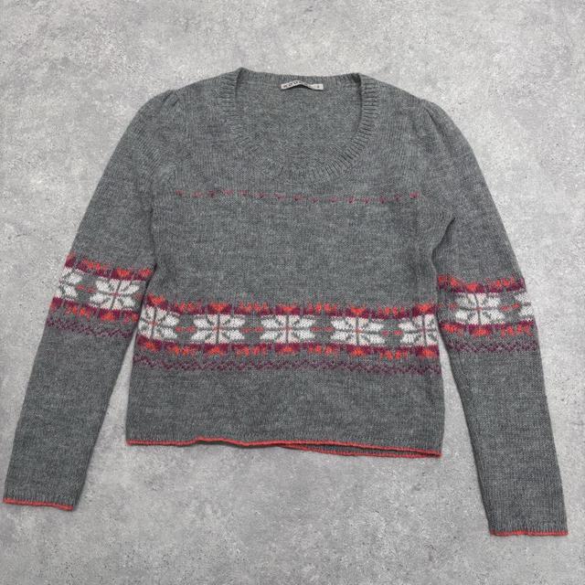 Arran norweigan style grey wool knit jumper