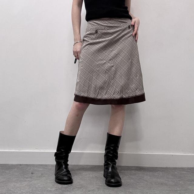 Checked tartan brown midi skirt