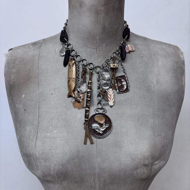 Layered chain archival charm necklace