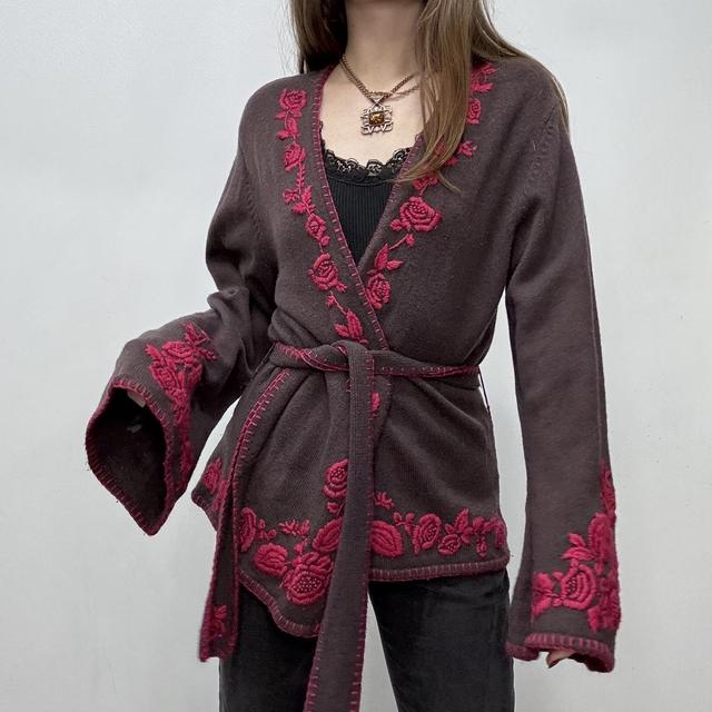 Brown flared wool cardigan