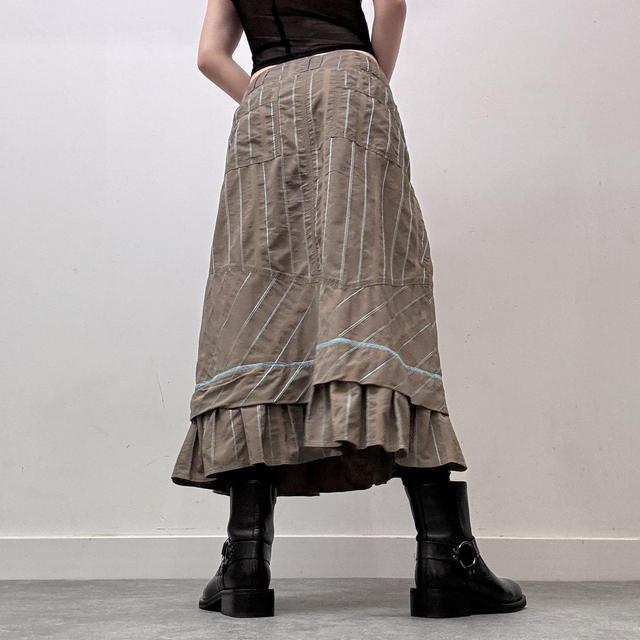 Brown pinstripe tech maxi skirt