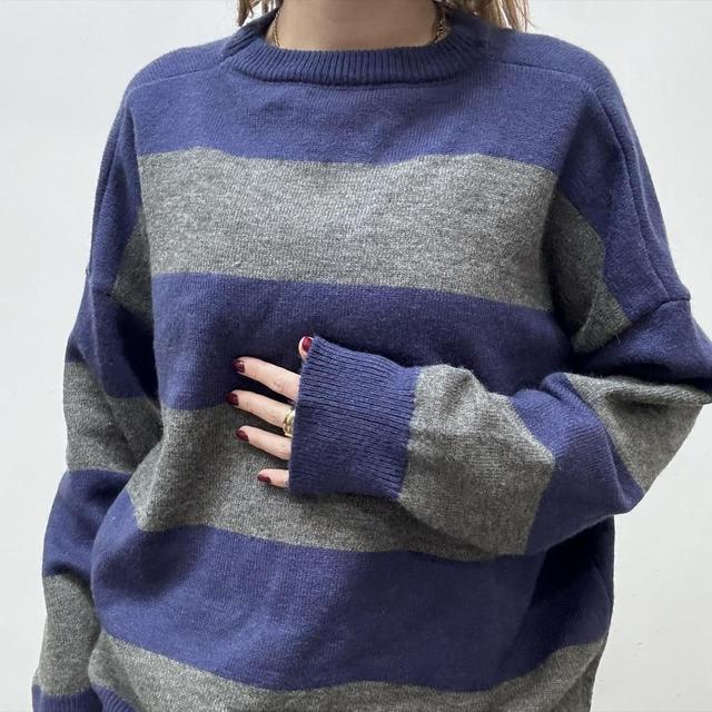 Oversized striped wool knit jumper