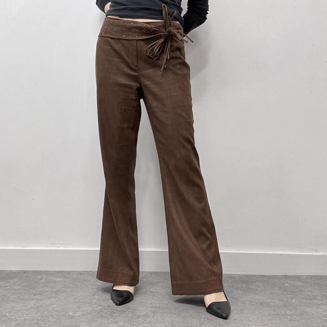 Western faux suede flared trousers