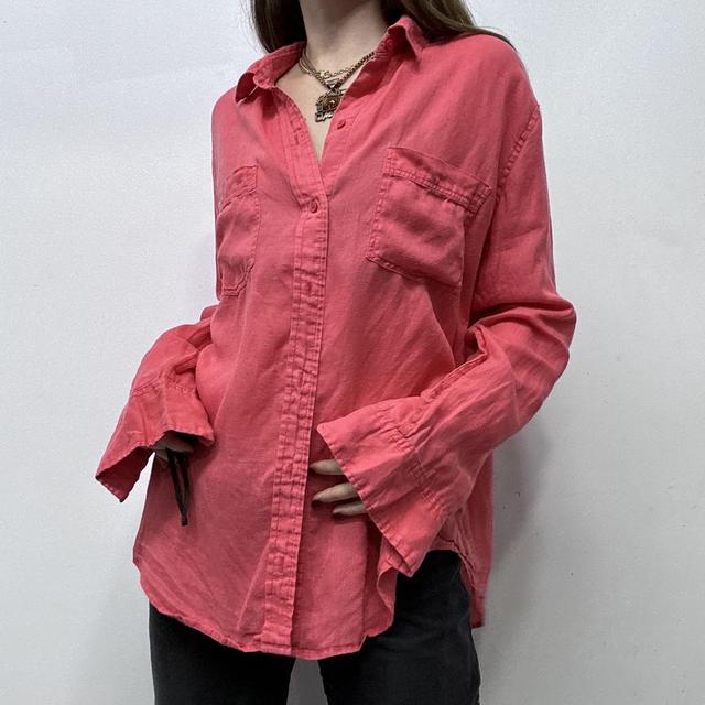 Oversized slouchy pink linen shirt