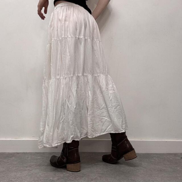 Tiered white cotton maxi skirt