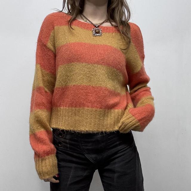 Striped slouchy mohair knit jumper