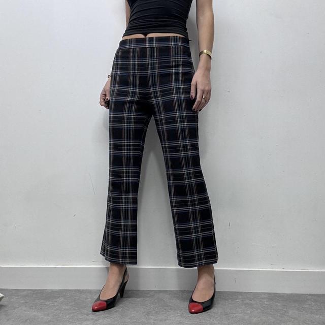 Flared officewear checked trousers