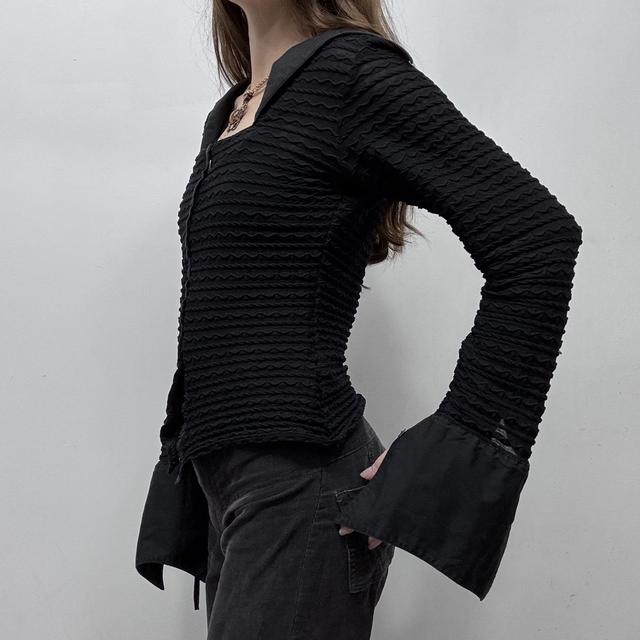 Black textured flared shirt