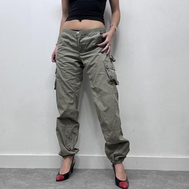 Khaki puff low rise cargo trousers