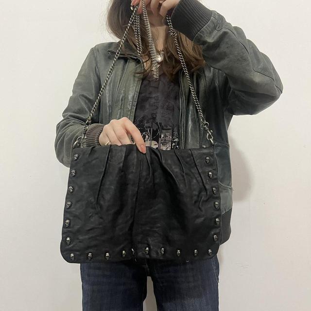 Black leather grunge skull bag