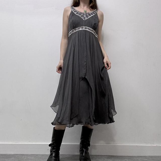 Silk pleated beaded maxi dress