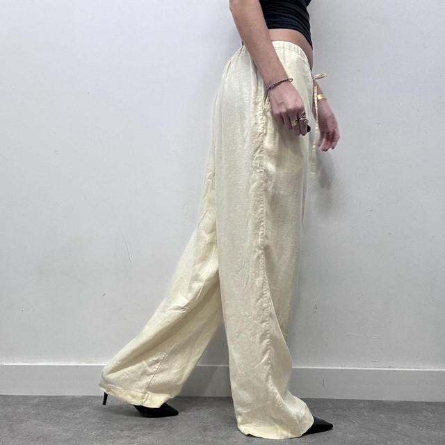 Lemon yellow wide leg linen trousers