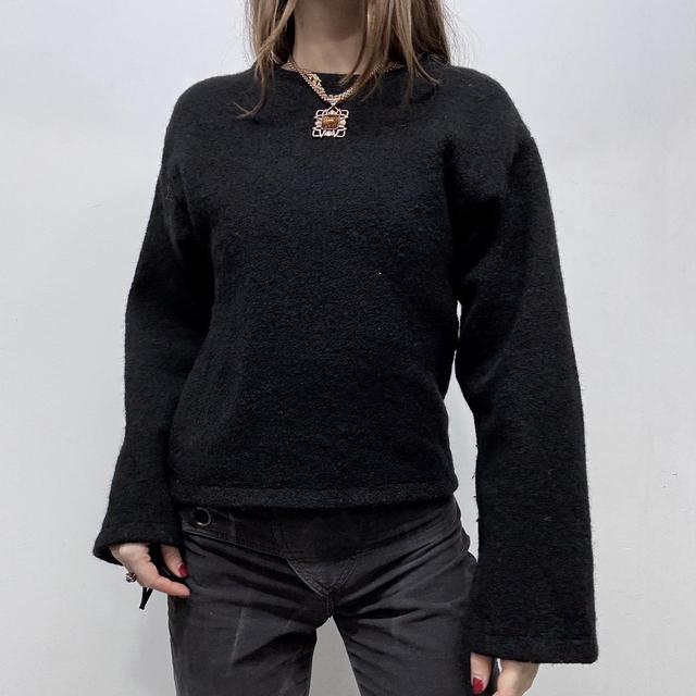 Black boiled wool boxy slouchy knit jumper
