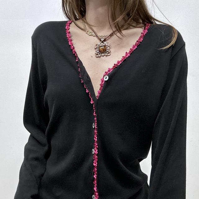 Black ruffle lace ribbon cardigan