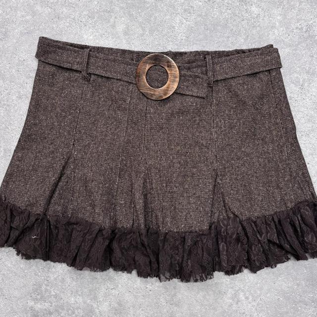 Lace tweed brown mini ruffle skirt