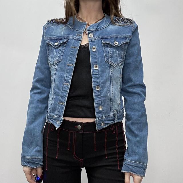 Studded cropped denim jacket