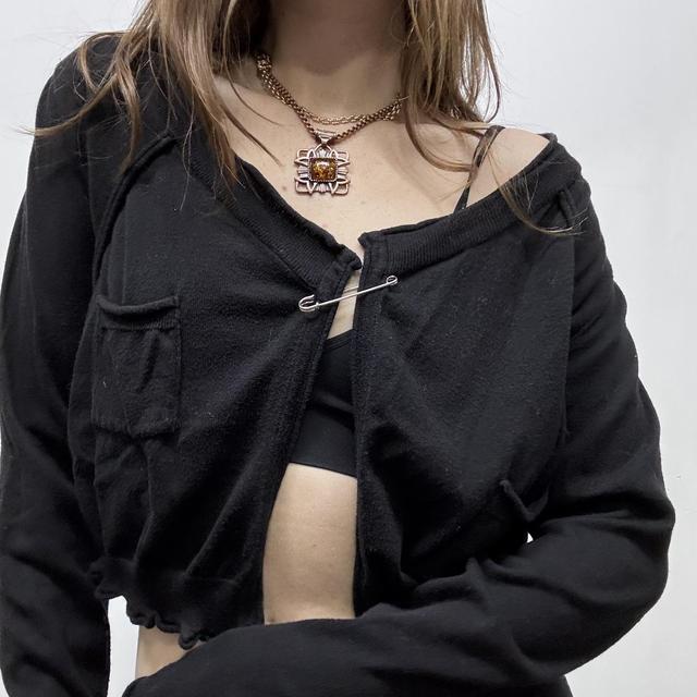 Black cropped asymmetric punk cardigan