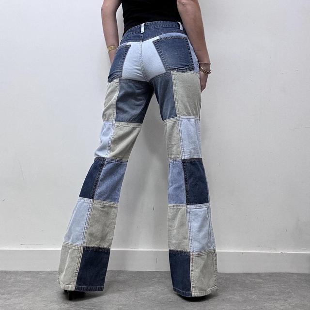 Denim corduroy patched flared jeans