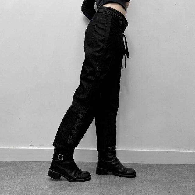 Dark denim utility cargo pants