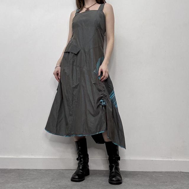 Pinstripe nylon asymmetric maxi dress
