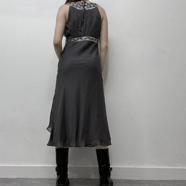 Silk pleated beaded maxi dress