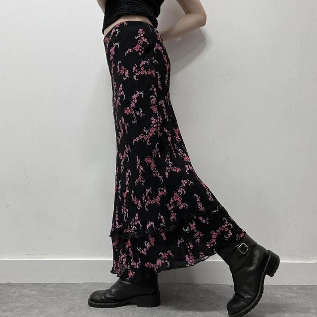 Black floral lace bias cut skirt