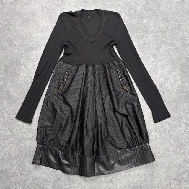 Pinstripe nylon pleated puff mini dress