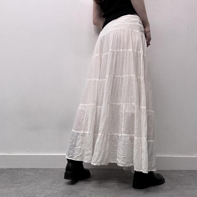 White flared embroidered maxi skirt