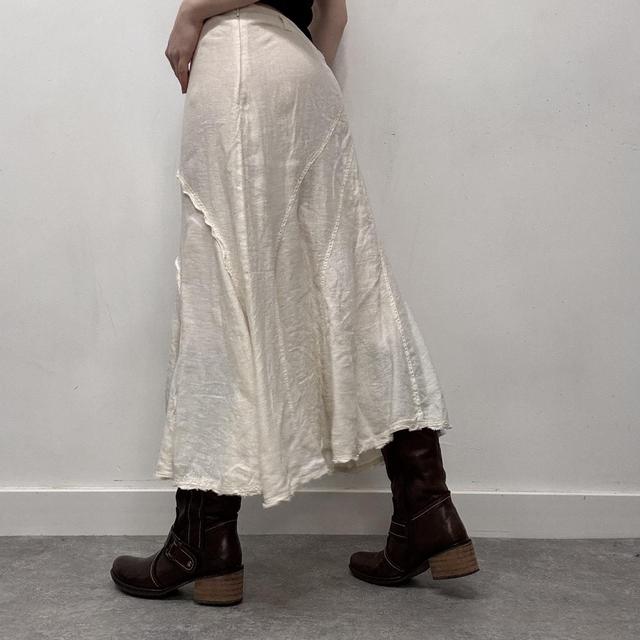 Cream linen distressed midi skirt
