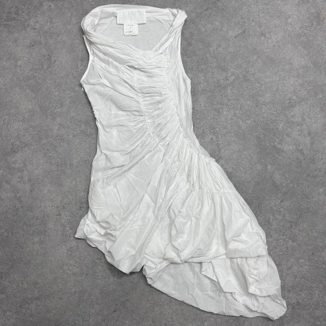 Puff balloon gathered asymmetrical dress