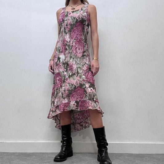 Pink floral floaty bias cut midi dress