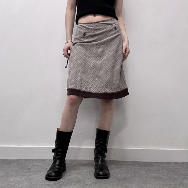 Checked tartan brown midi skirt