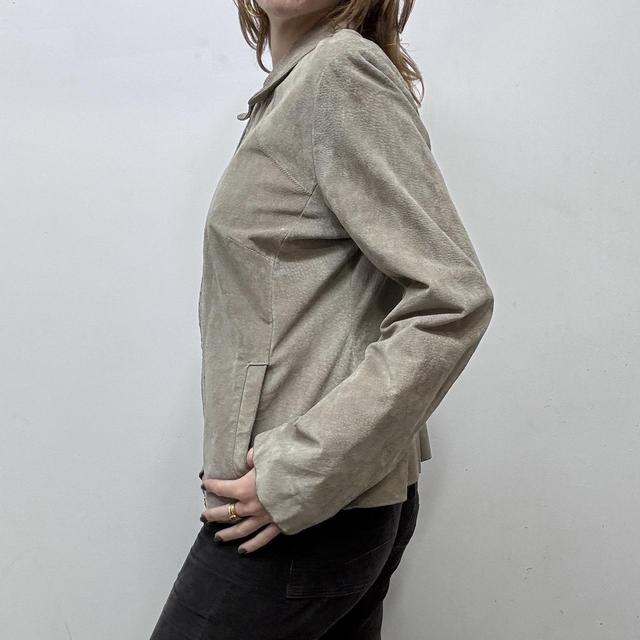 Beige zip up suede blazer jacket