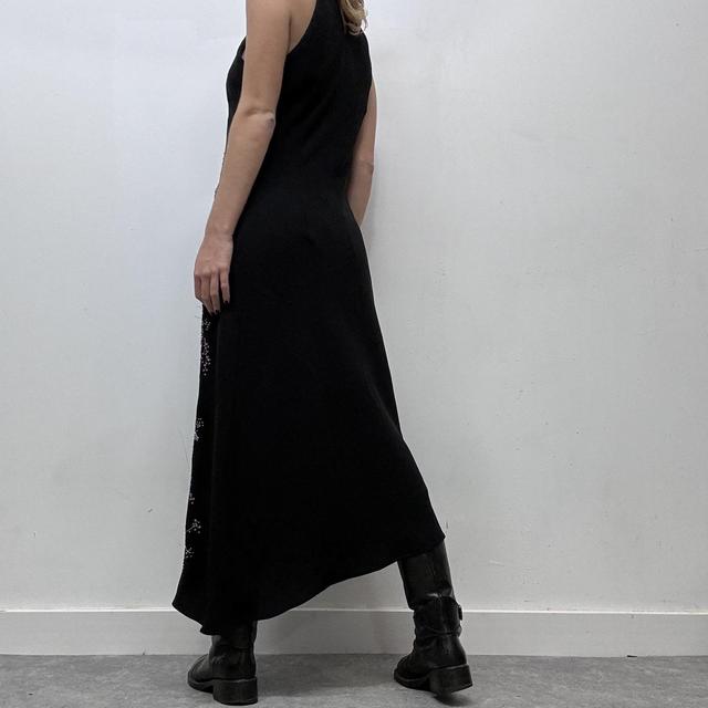 Black floral embelished asymmetric dress