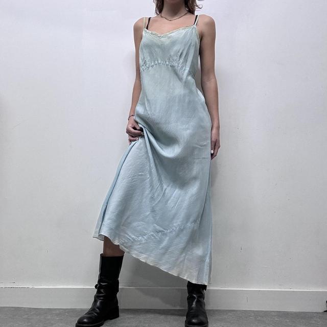 Blue sheer layered lace maxi dress