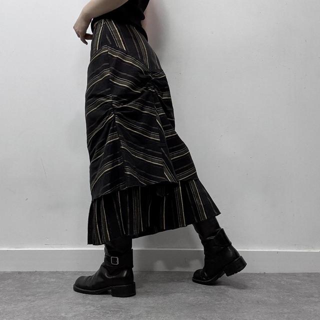 Pinstripe asymmetric ruched midi skirt