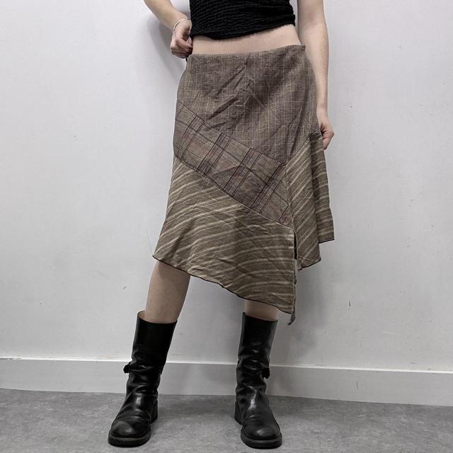 Asymmetric panlled pinstripe midi skirt