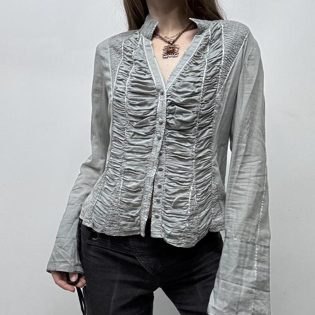 Grey gathered corset flared shirt