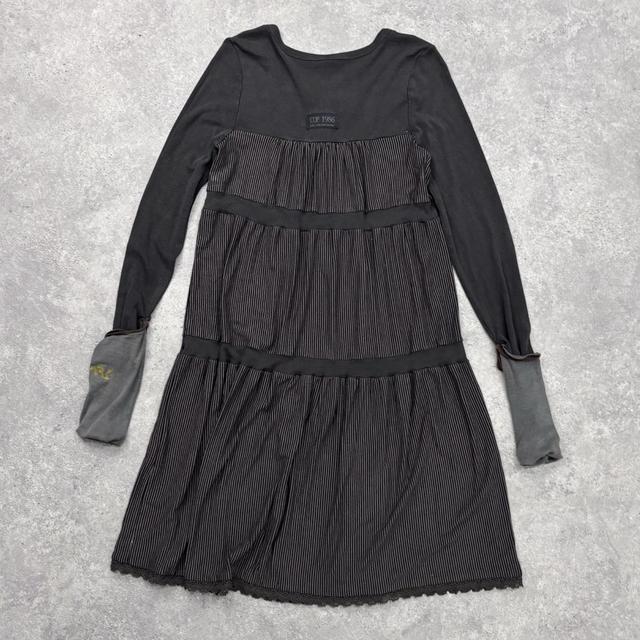 Pinstripe pleated tiered pinstripe dress