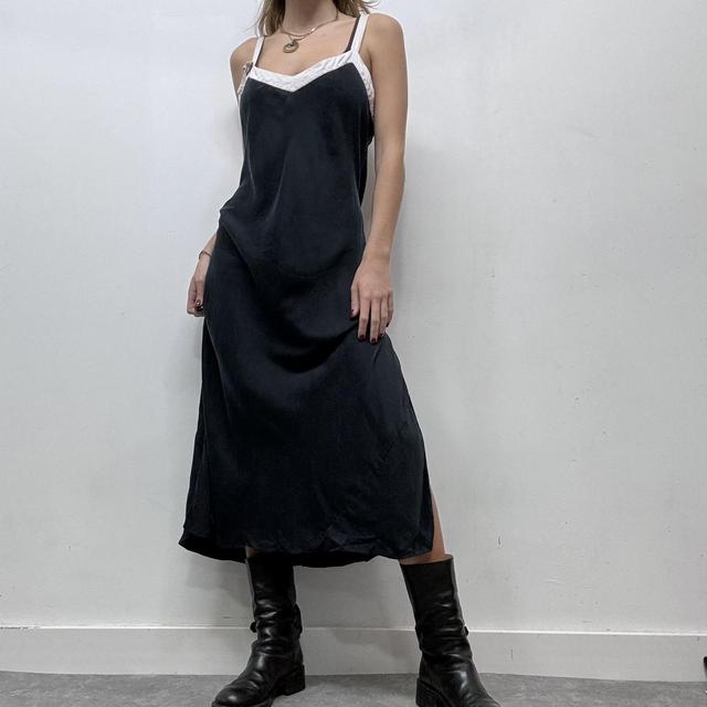 Black silk bow contrast maxi dress