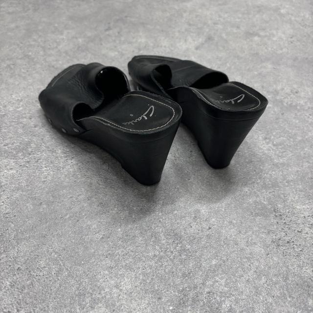 Black leather mules heels