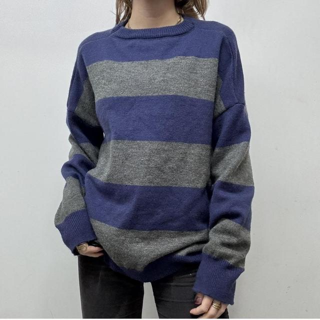 Oversized striped wool knit jumper