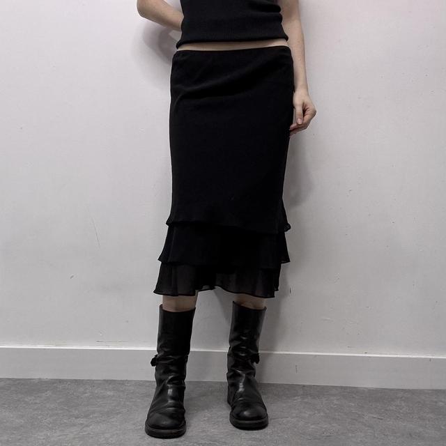 Black layered midi skirt