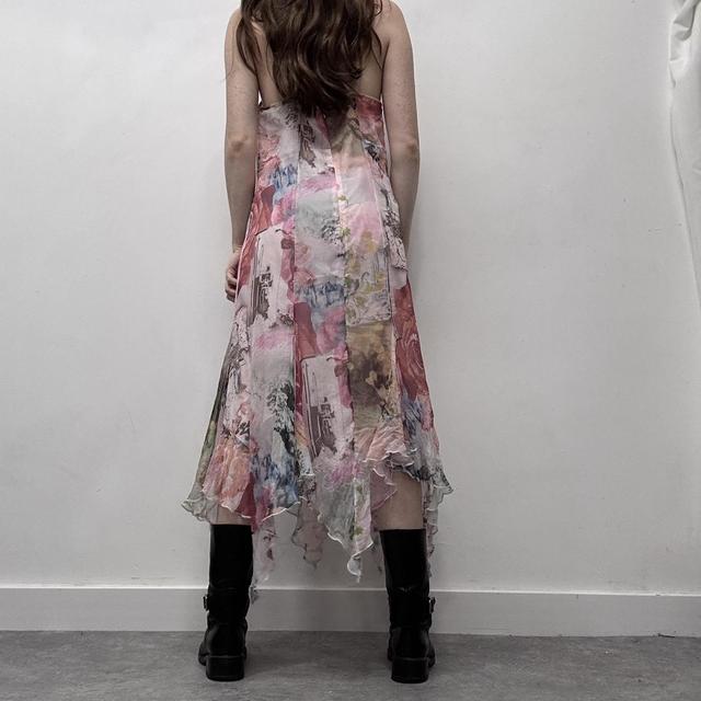Sheer pink flutter graphic handkerchief dress