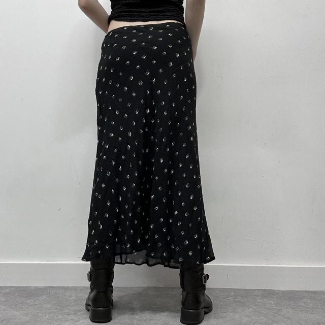 Black bias cut patterned summer skirt
