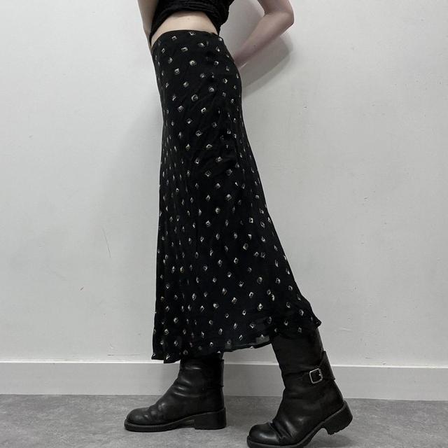 Black bias cut patterned summer skirt